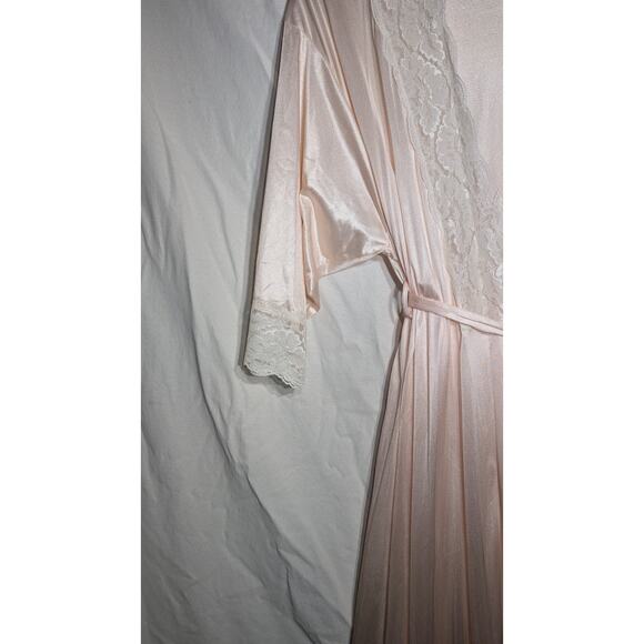 Vintage deadstock Nicole Womens Full Length Blush Nylon Belted Robe Sz SP Lace - Picture 4 of 9